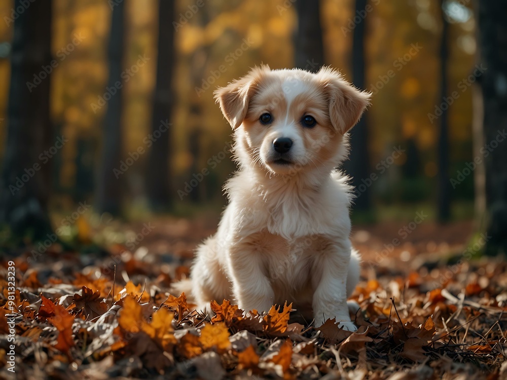 Cute puppy in an autumn forest. Cute puppy in an autumn forest.