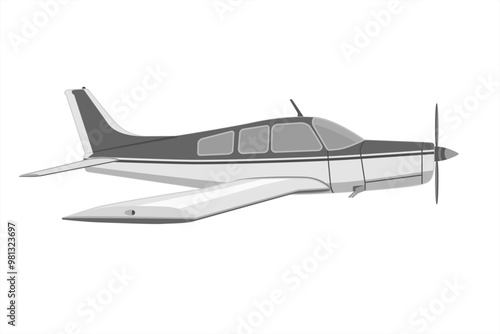 Propeller light aircraft. Single engine propelled aircraft. Airplane side view sketch. Plane in cartoon design. Passenger plane flying in the sky side view.  Flat style vector illustration.