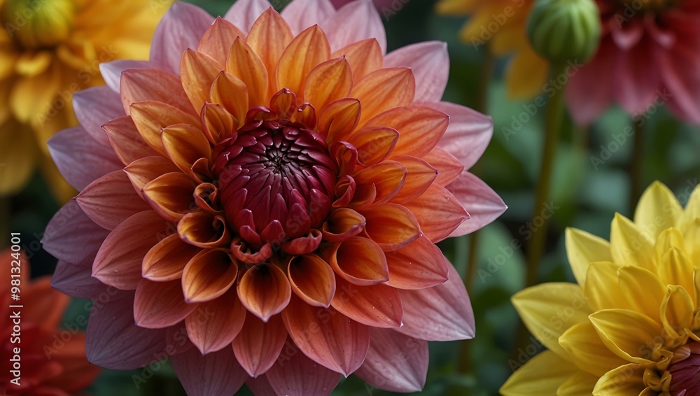 Dahlia flowers in vibrant colors showing their beauty. Dahlia flowers in vibrant colors showing their beauty.
