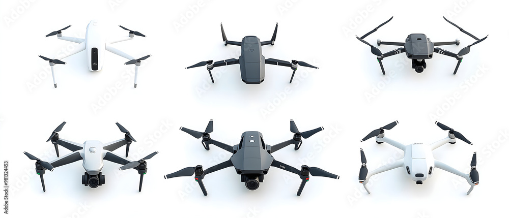 set of drones on white background set of drones on white background