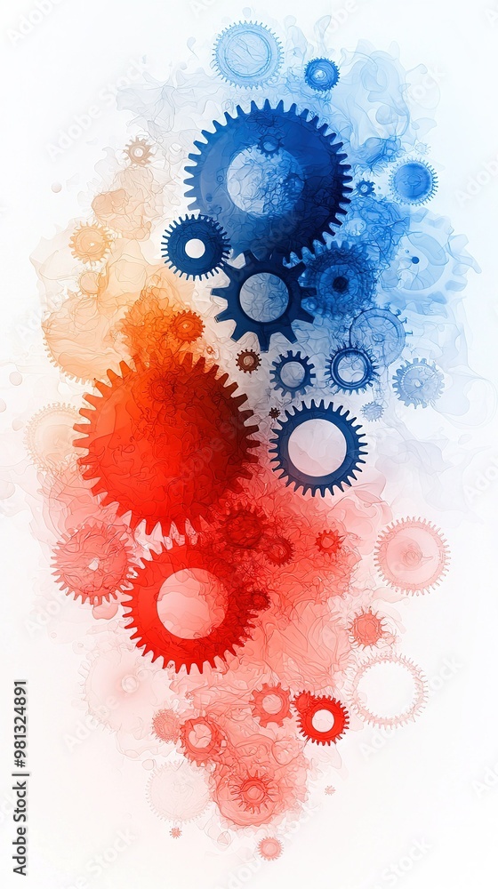 A set of cogs overlayed on a blue-red gradient with a blank center A set of cogs overlayed on a blue-red gradient with a blank center