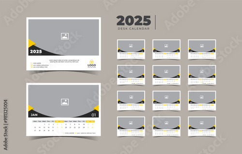 Desk Calendar 2025 planner corporate template design set of 12 months. template for annual calendar 2025.