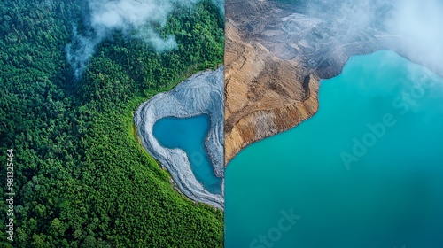 Mountainous hydro facility compare with carbon breakdown scenario photo