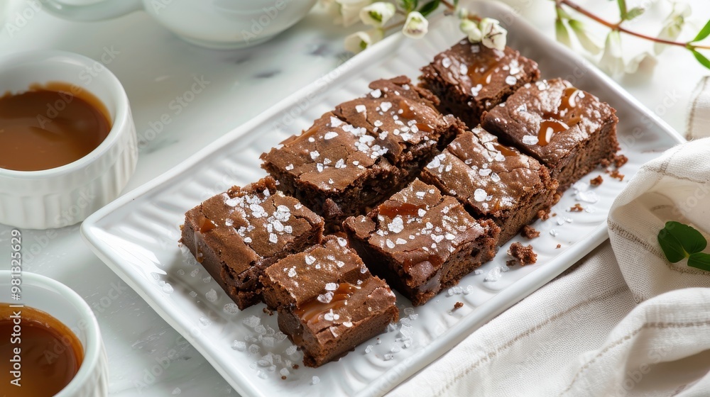 A plate of brownies with salt on top A plate of brownies with salt on top