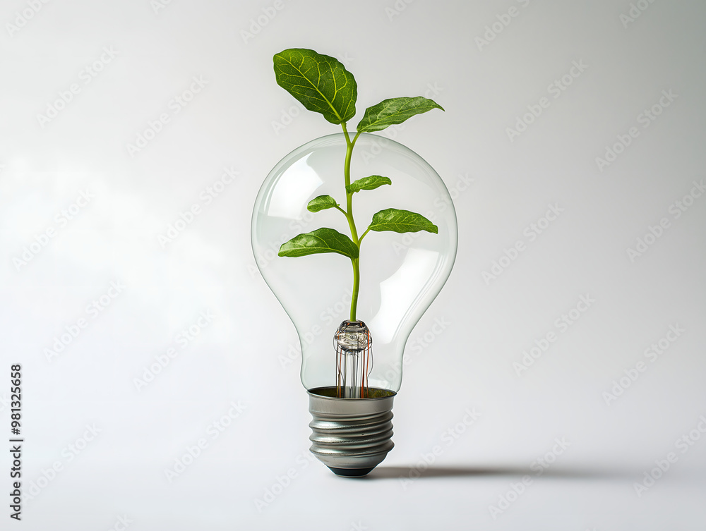 a small plant growing from the filament space inside a light bulb a small plant growing from the filament space inside a light bulb