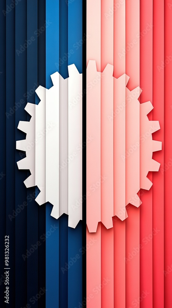 Red, White and Blue Background with Cogwheel Paper Red, White and Blue Background with Cogwheel Paper