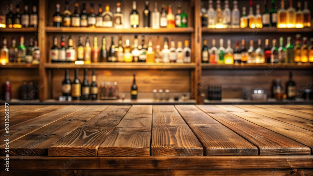 Empty wooden table with blurred bar counter and bottles in the background, empty, table, wooden, bar, counter, bottles Empty wooden table with blurred bar counter and bottles in the background, empty, table, wooden, bar, counter, bottles