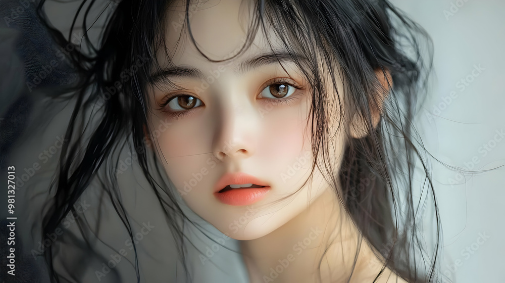 Close-Up Portrait of a Woman with Long Black Hair and Brown Eyes Close-Up Portrait of a Woman with Long Black Hair and Brown Eyes
