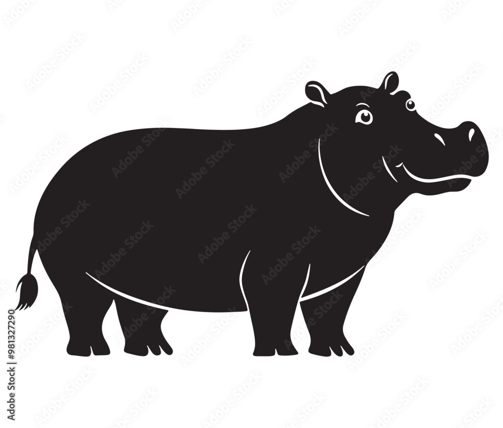 Fototapeta premium Silhouette hippopotamus cartoon isolated on white background 