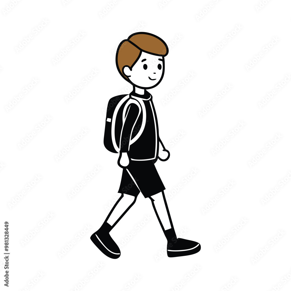 a boy walking with a backpack a School kid walking, vector illustration, isolated white background a boy walking with a backpack a School kid walking, vector illustration, isolated white background