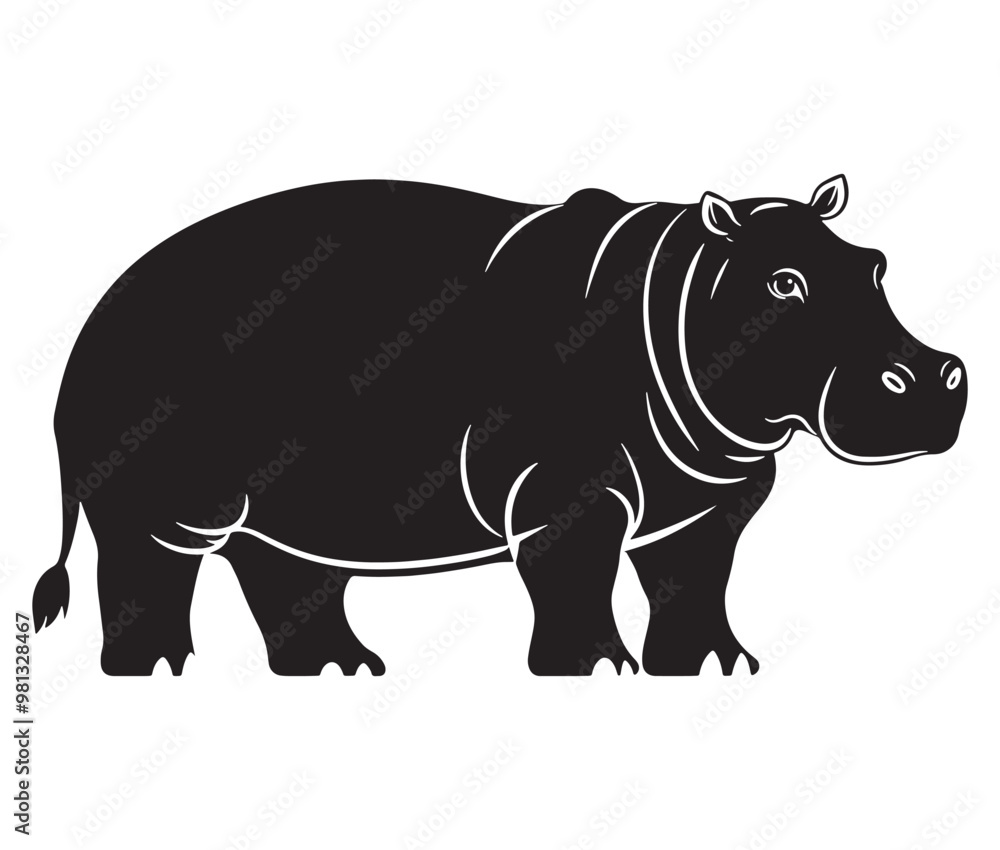Obraz premium Silhouette hippopotamus cartoon isolated on white background 