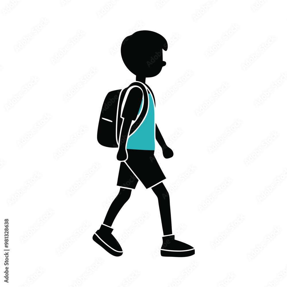 Fototapeta premium a boy walking with a backpack a School kid walking, vector illustration, isolated white background 