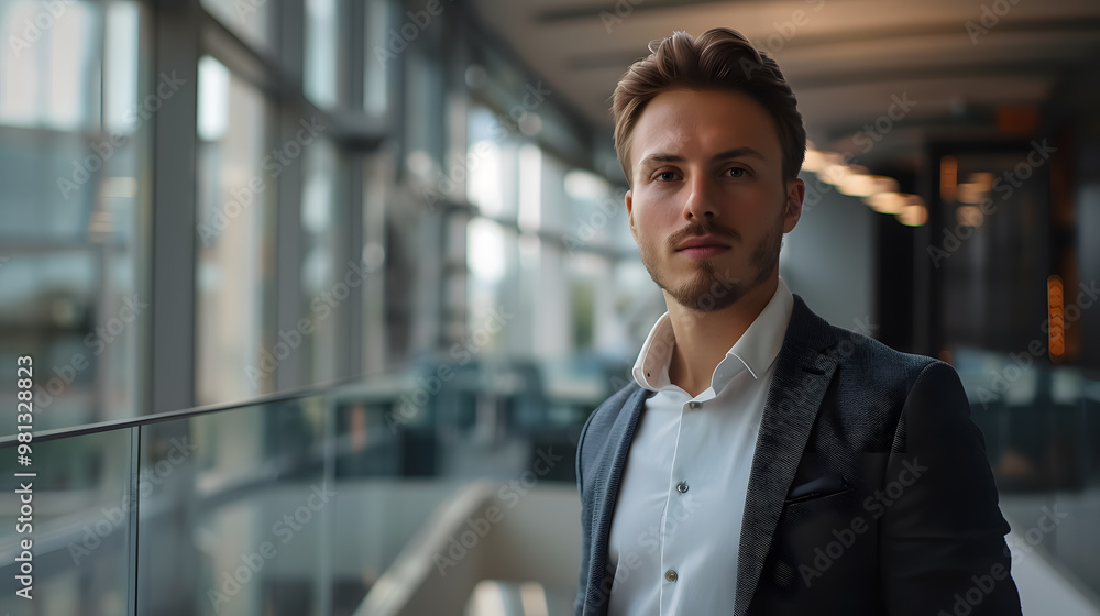 Handsome young business man standing confident in the office Handsome young business man standing confident in the office