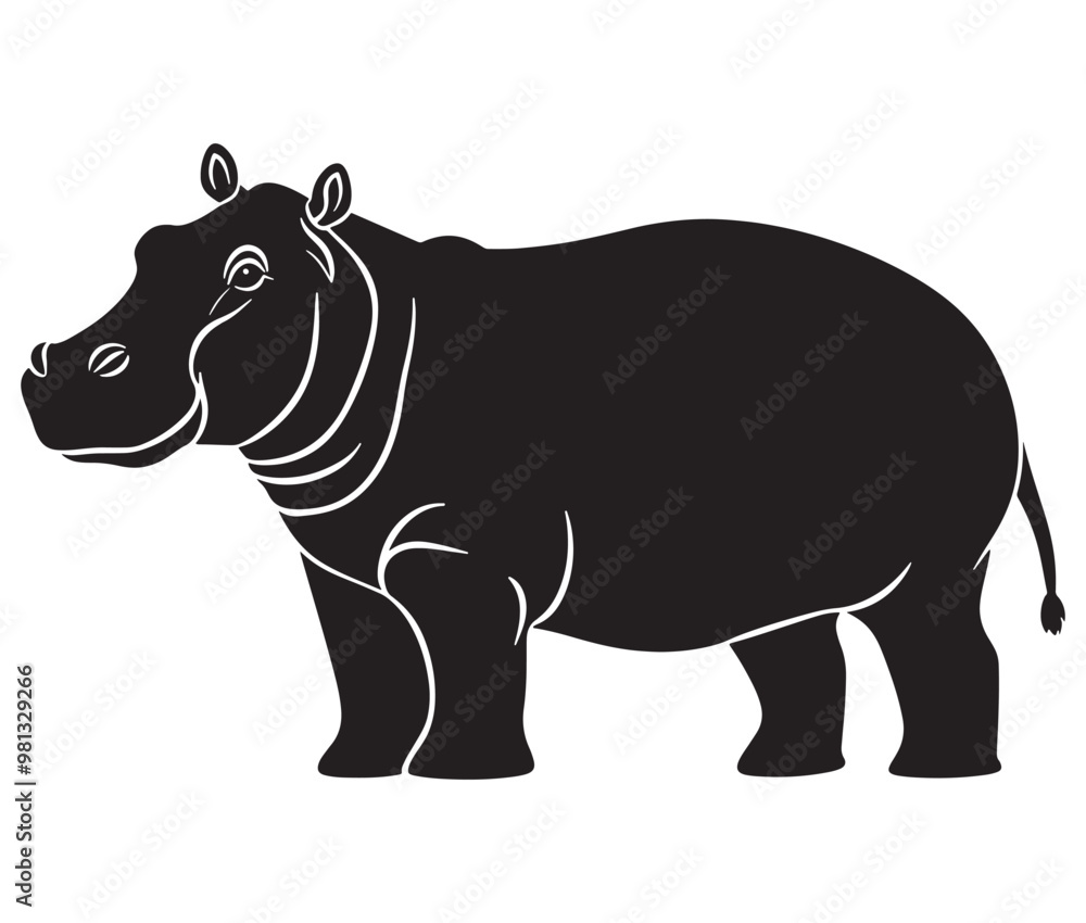 Fototapeta premium Silhouette hippopotamus cartoon isolated on white background 