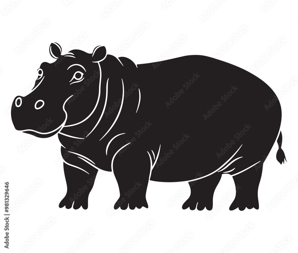 Fototapeta premium Silhouette hippopotamus cartoon isolated on white background 