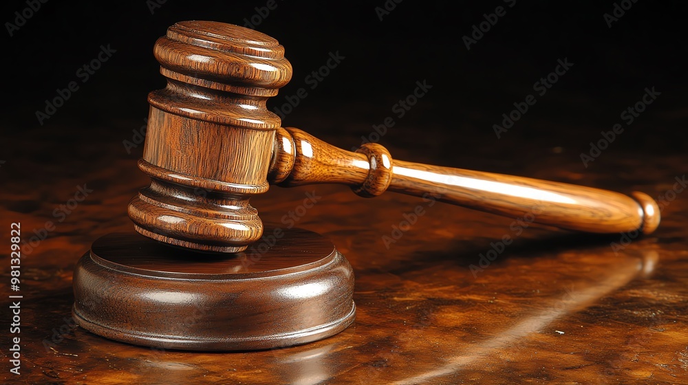 Wooden gavel on a stand, signifying justice and authority. Wooden gavel on a stand, signifying justice and authority.