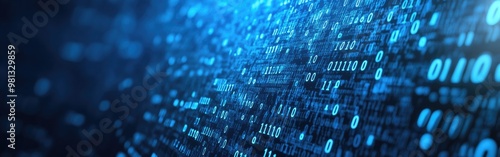 A dynamic blue background filled with binary code illustrates big data and cybersecurity themes