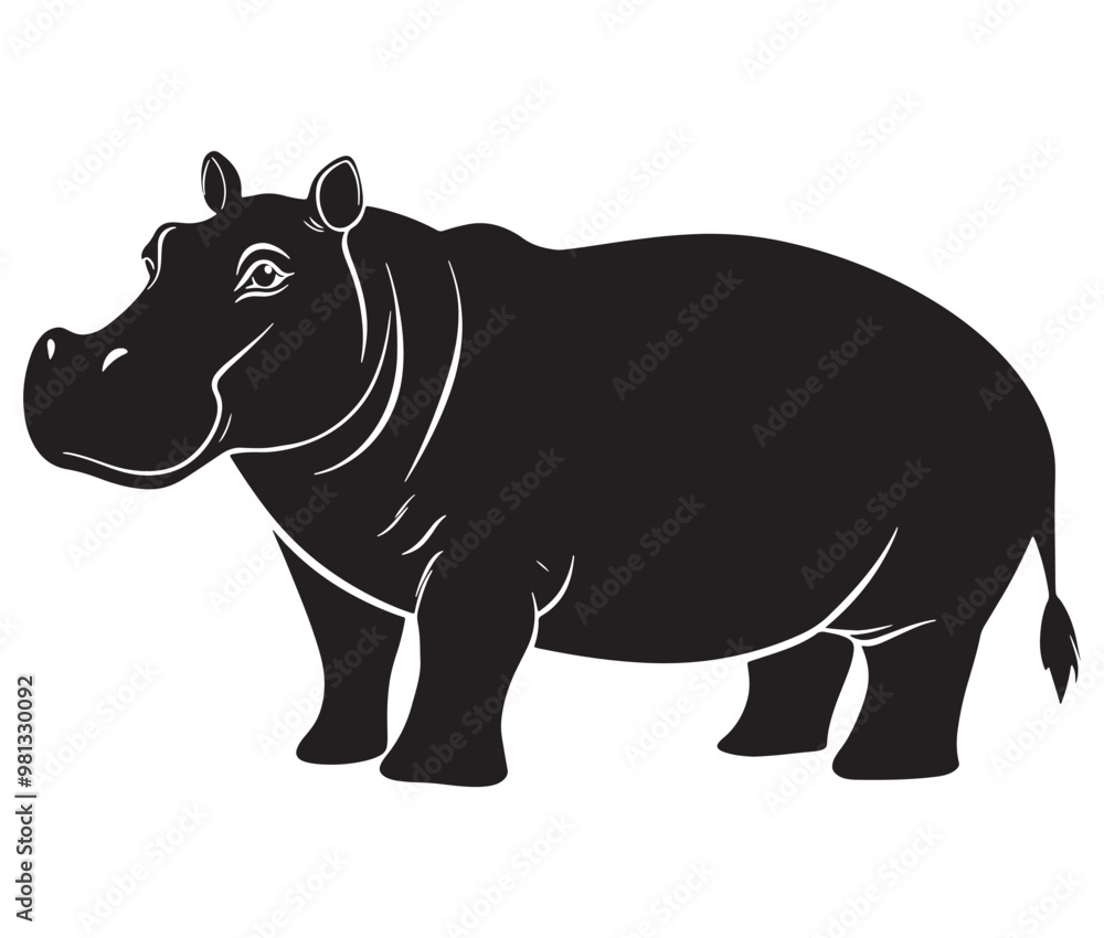 Fototapeta premium Silhouette hippopotamus cartoon isolated on white background 