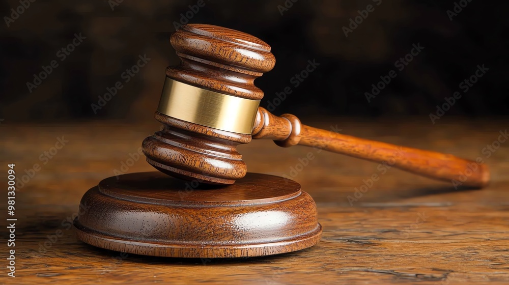 Wooden gavel resting on a block, symbolizing justice and legal proceedings. Wooden gavel resting on a block, symbolizing justice and legal proceedings.