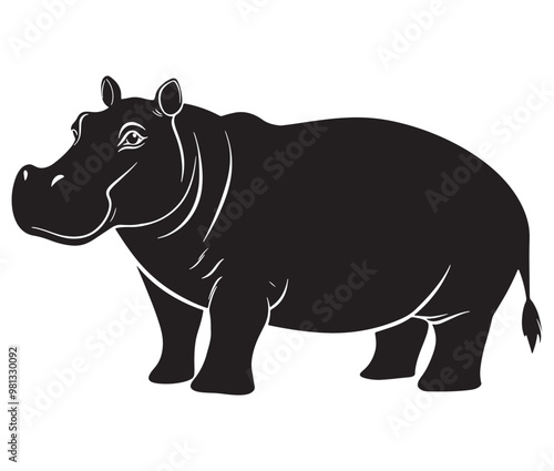 Silhouette hippopotamus cartoon isolated on white background 