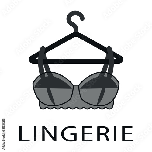Sexy gray transparent bra with lace on a hanger. Vector on a gray background