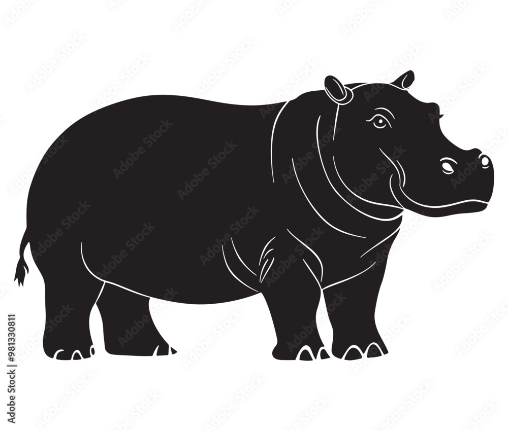 Obraz premium Silhouette hippopotamus cartoon isolated on white background 