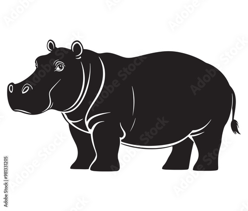 Silhouette hippopotamus cartoon isolated on white background 