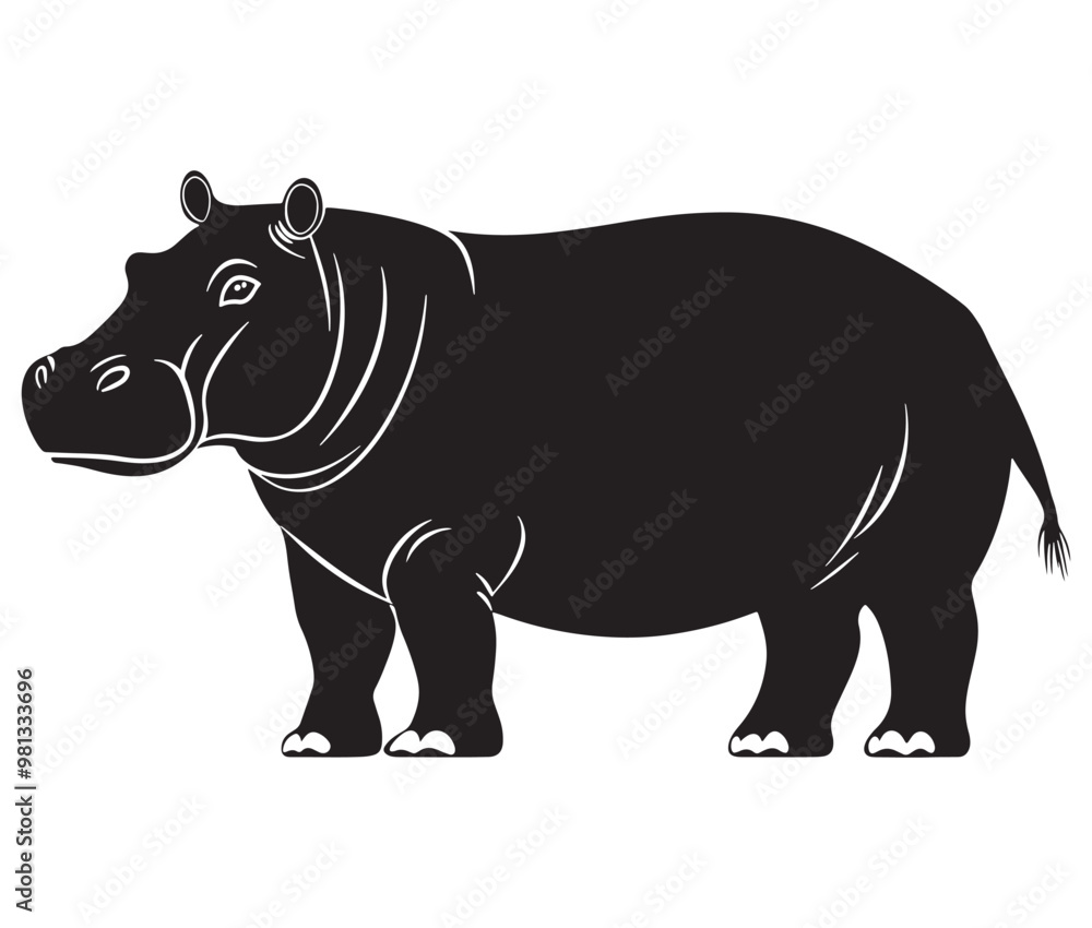 Silhouette hippopotamus cartoon isolated on white background Silhouette hippopotamus cartoon isolated on white background