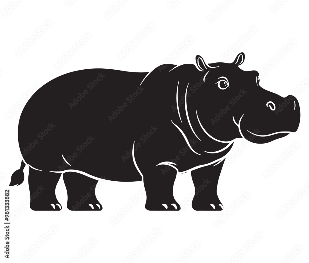 Fototapeta premium Silhouette hippopotamus cartoon isolated on white background 