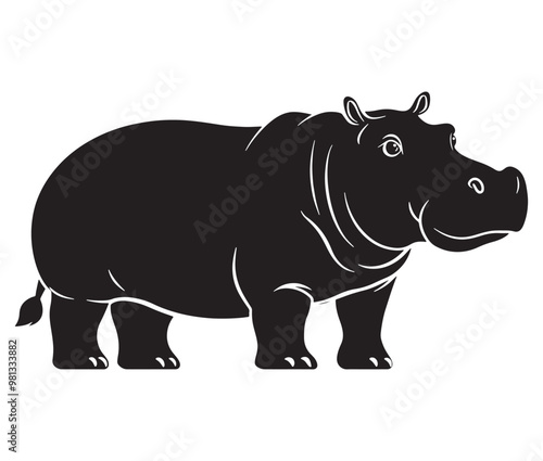 Silhouette hippopotamus cartoon isolated on white background 