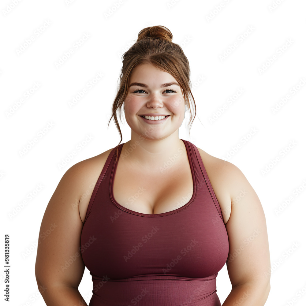Happy plus sized woman exercising with a smile, set against a transparent background Happy plus sized woman exercising with a smile, set against a transparent background