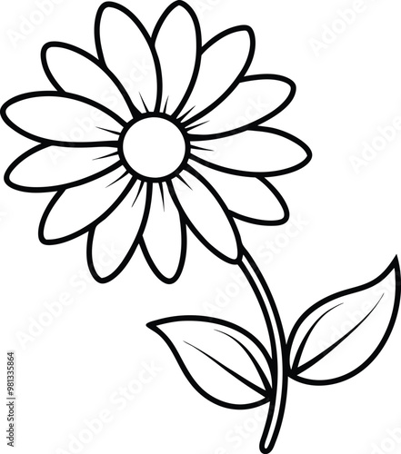 Elegant daisy flower logo icon line art vector illustration showcasing delicate petals