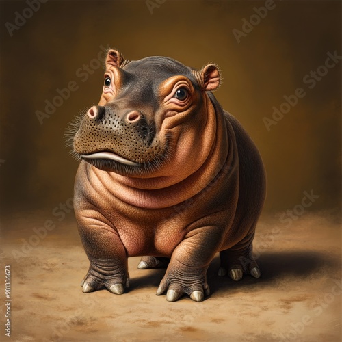 Adorable Baby Hippopotamus Standing on Ground