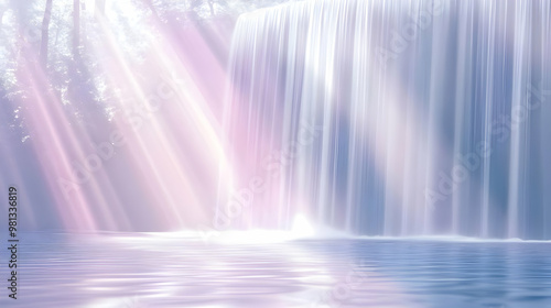 Waterfall Flowing into Still Water with Sunbeams