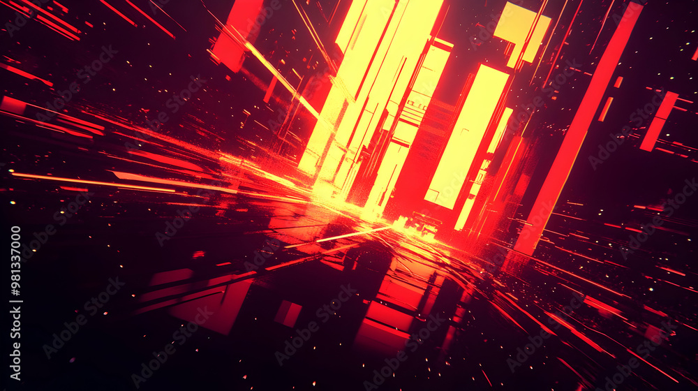 Abstract Digital Cityscape with Red and Orange Lights Abstract Digital Cityscape with Red and Orange Lights