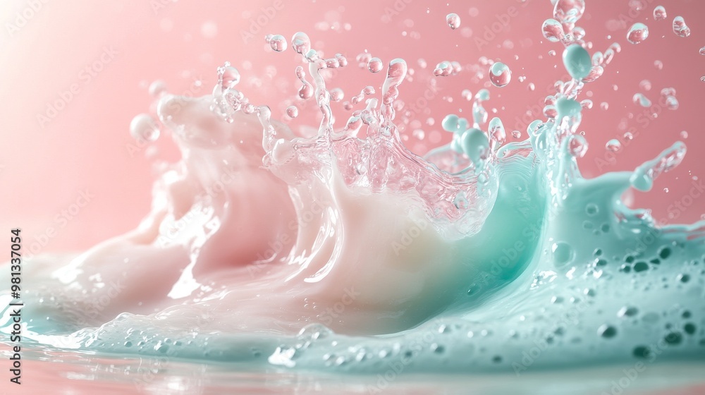 Fototapeta premium A close-up image of pink and blue liquid splashing