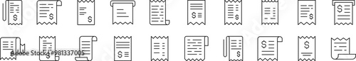 Store Receipt Outline Web Line Icons Collection. Editable Stroke. Minimalistic Linear Pictogram for Design of Cards, Apps, Banners, Posts