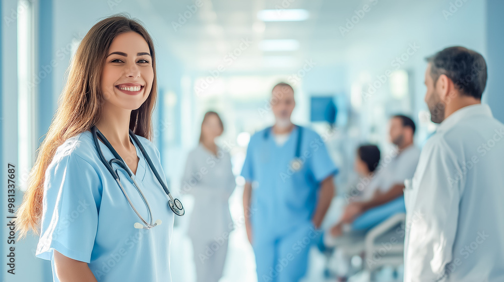 Nurse Visiting Patient with Family in Hospital Nurse Visiting Patient with Family in Hospital