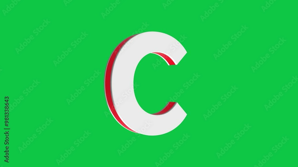 3D C letter logo rotating on green screen chroma key background, 4K English alphabet animation video clip 3D C letter logo rotating on green screen chroma key background, 4K English alphabet animation video clip