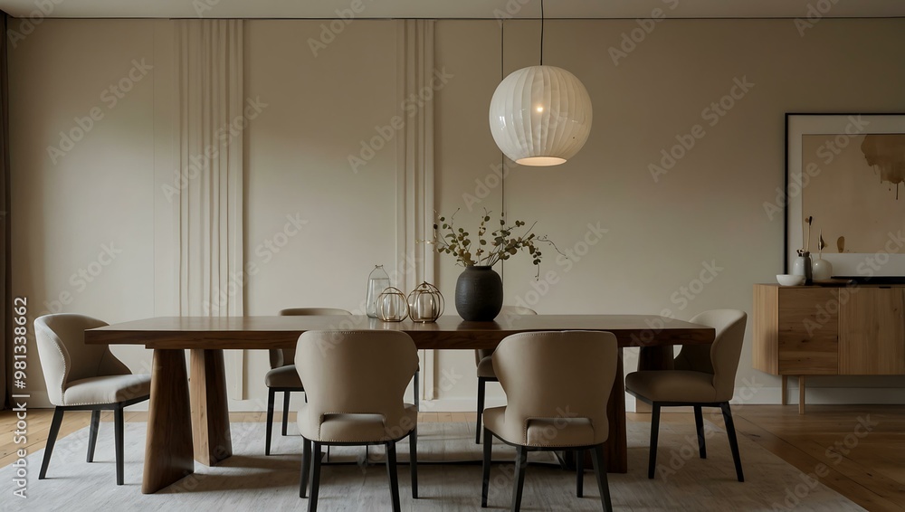 Dining area with simple furniture and neutral tones. Dining area with simple furniture and neutral tones.