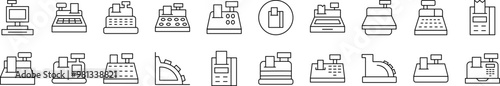 Cash Register Line Icon Collection. Editable Stroke. Minimalistic Linear Pictogram for Design of Cards, Apps, Banners, Posts