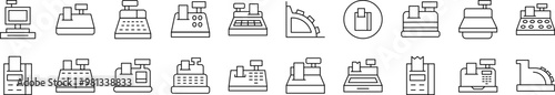 Cash Register Line Icon Bundle. Editable Stroke. Minimalistic Linear Pictogram for Design of Cards, Apps, Banners, Posts