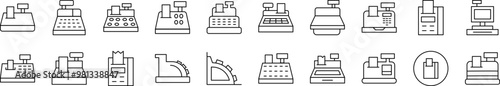 Cash Register Line Icon Pack. Editable Stroke. Minimalistic Linear Pictogram for Design of Cards, Apps, Banners, Posts
