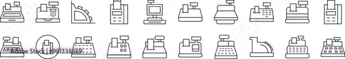 Bundle of Line Icons of Cash Register. Editable Stroke. Minimalistic Linear Pictogram for Design of Cards, Apps, Banners, Posts