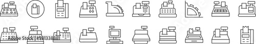 Pack of Line Icons of Cash Register. Editable Stroke. Minimalistic Linear Pictogram for Design of Cards, Apps, Banners, Posts