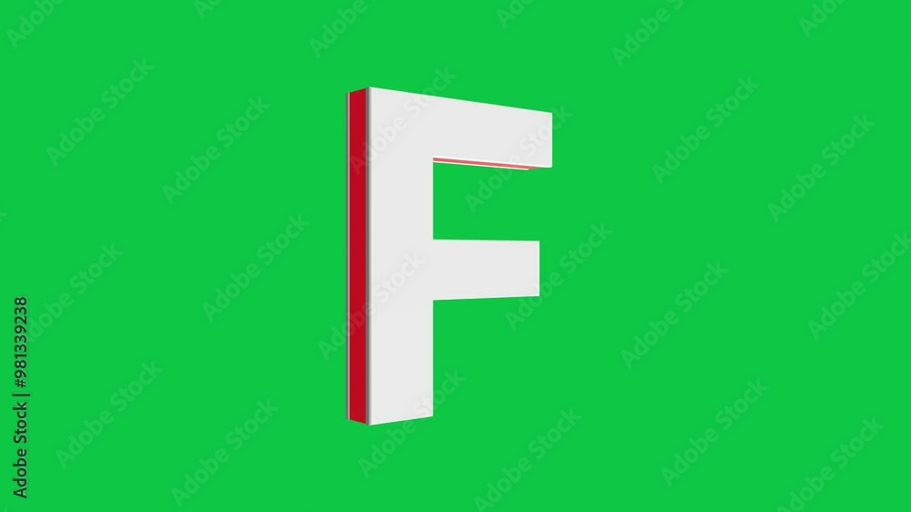 3D F letter logo rotating on green screen chroma key background, 4K English alphabet animation video clip 3D F letter logo rotating on green screen chroma key background, 4K English alphabet animation video clip