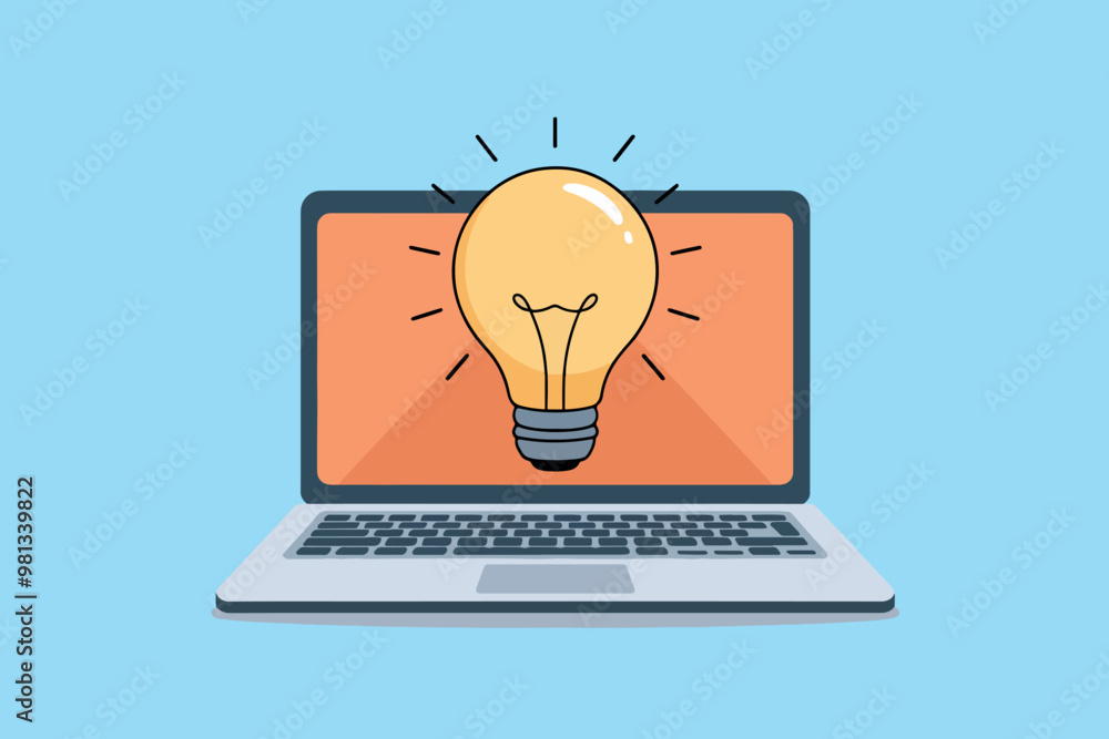 Light bulb on laptop screen, idea and technology concept. Light bulb on laptop screen, idea and technology concept.