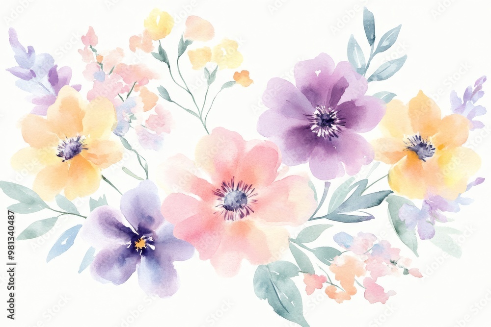 Obraz premium This vibrant watercolor floral arrangement is absolutely perfect for various occasions such as weddings, birthdays, and invitations, beautifully embodying the essence of springtime beauty