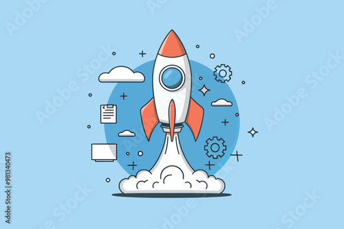 Rocket taking off, business and startup concept.
