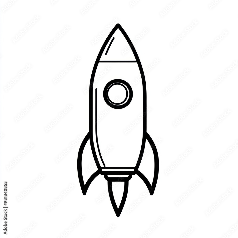 Simple Black and White Rocket Illustration for Educational and Graphic Design Use on a White Background Simple Black and White Rocket Illustration for Educational and Graphic Design Use on a White Background